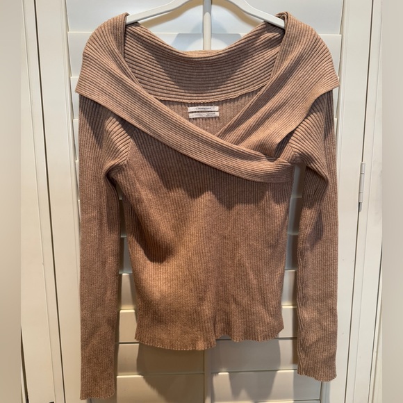 Anthropologie Sweaters - Elegant Anthropologie Tan Off-Shoulder Sweater